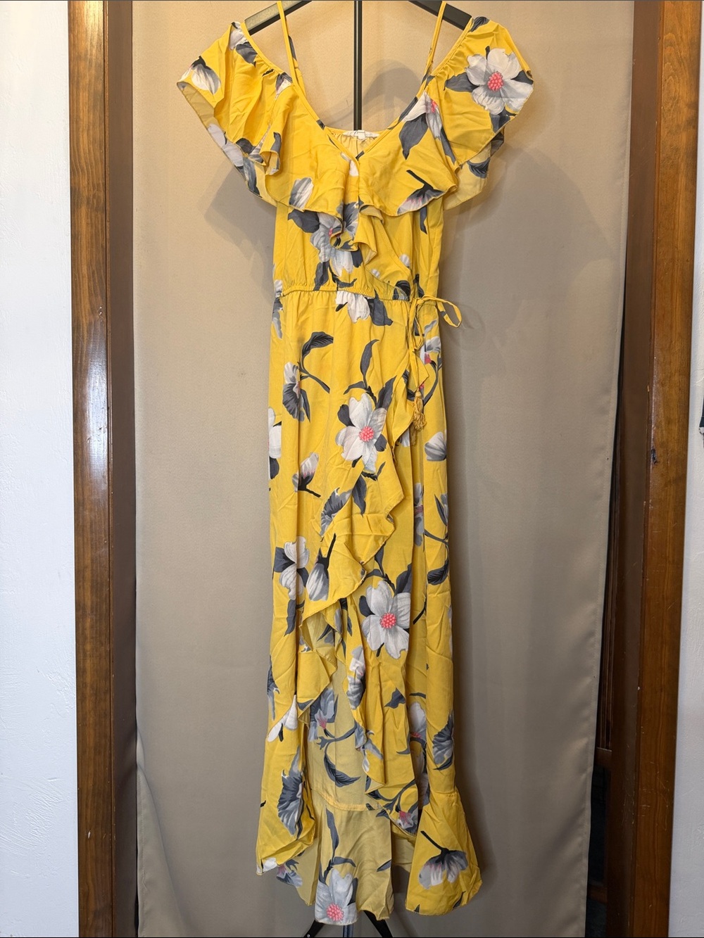 Blush Yellow Floral Ruffle Maxi Dress